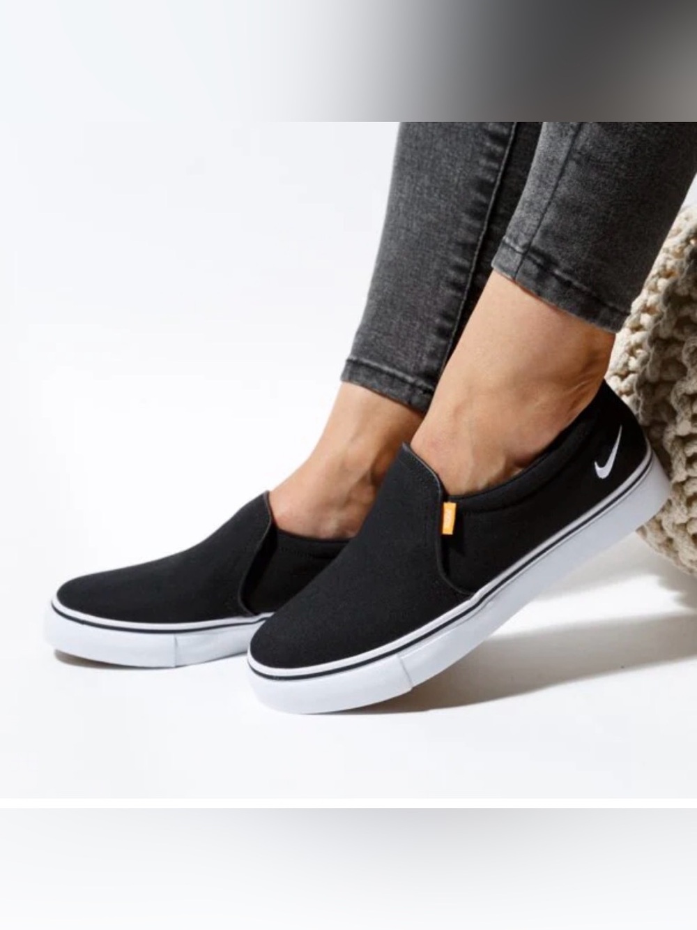 Nike Black Slip-On Canvas Loafers with White Sole